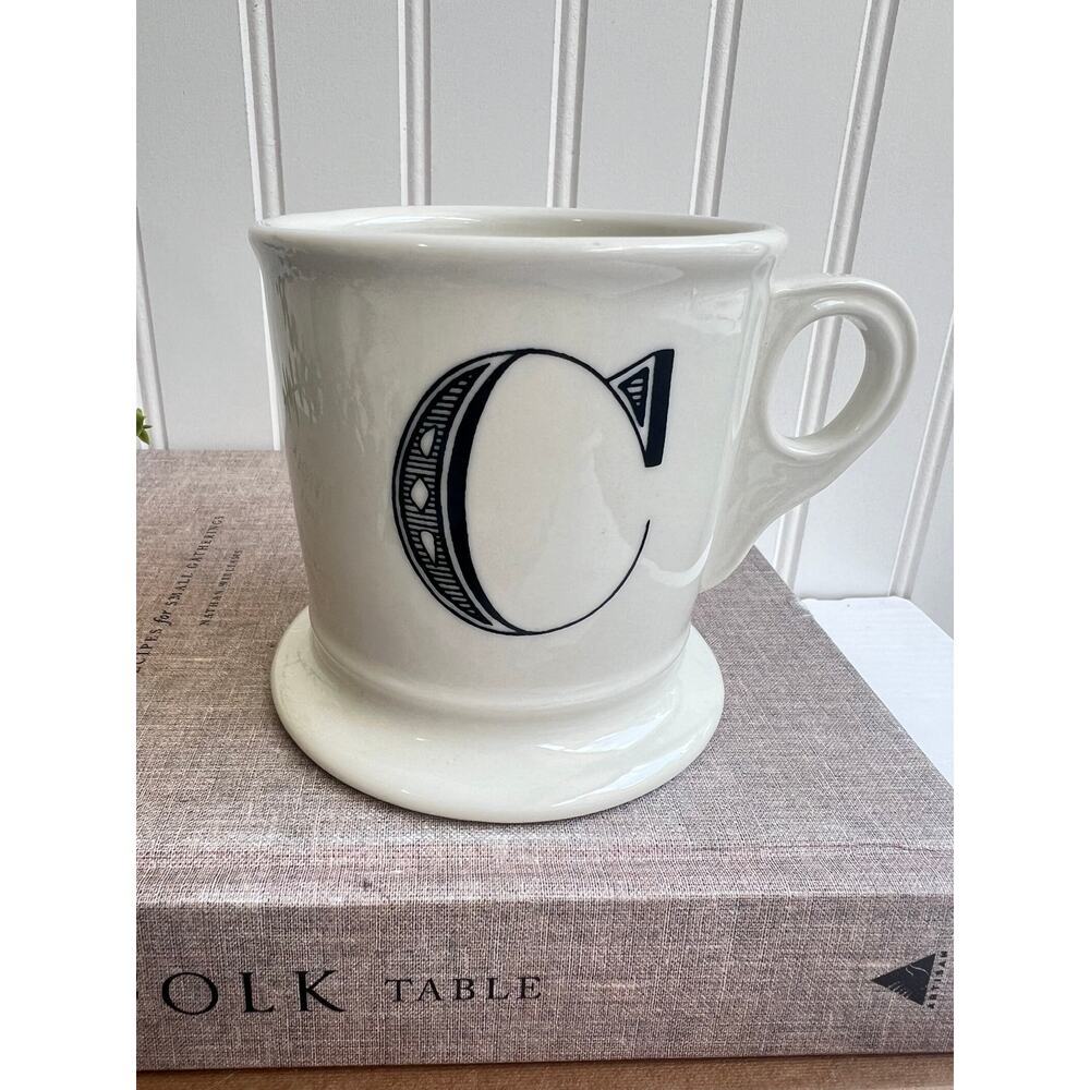 Anthropologie Monogram Letter C Bold Cream Black Coffee Tea Mug